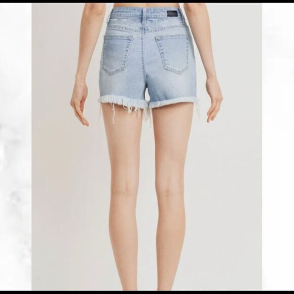 Black Label High Rise Button Fly Shorts With Flayed Hem - Picture 2 of 8